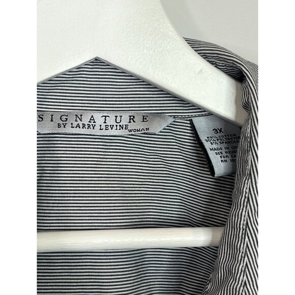 Larry Levine Plus Size 3X Gray Black Striped Button Down Blouse Career Workwear - Picture 6 of 11